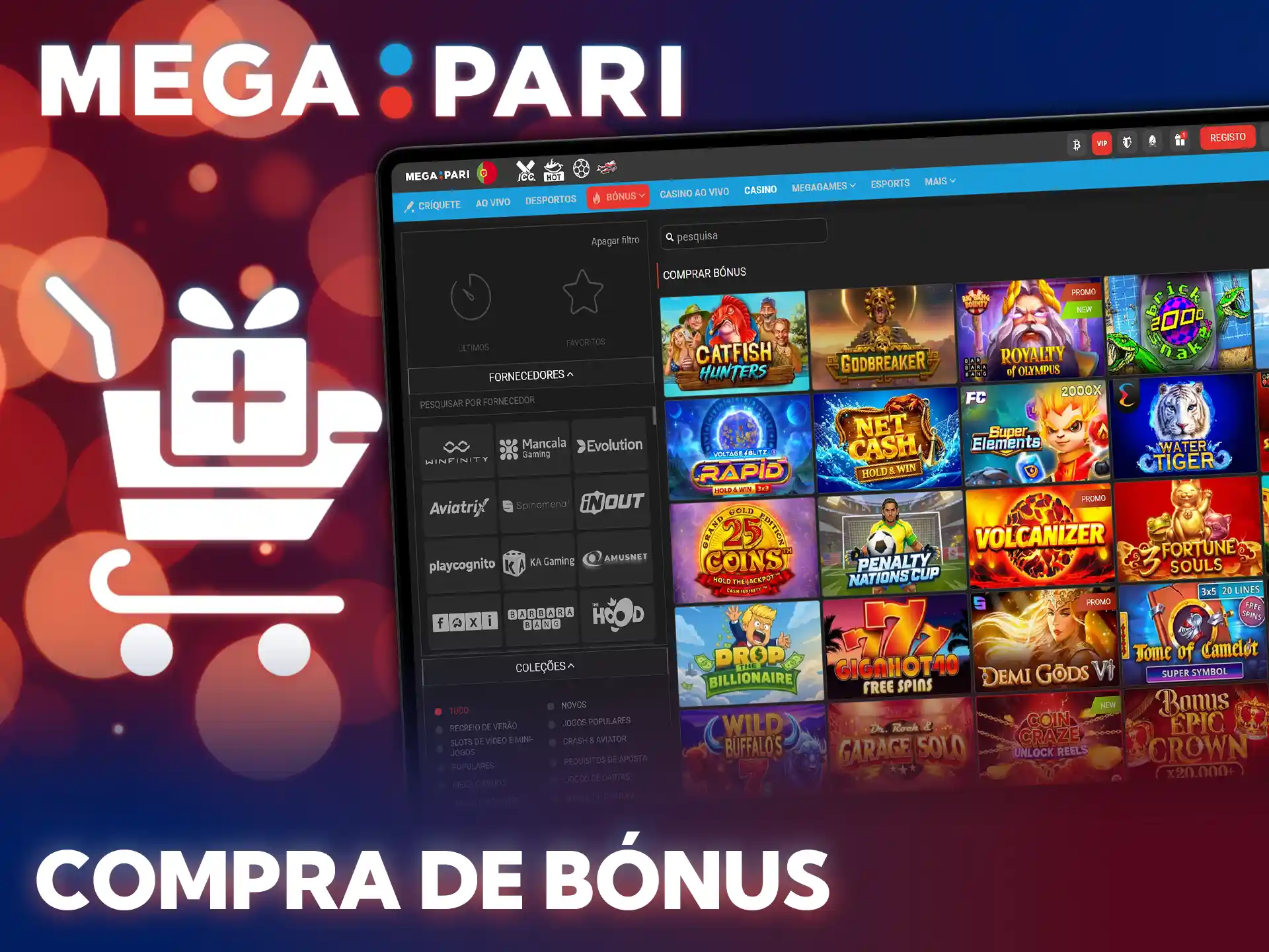 Compre rodadas grátis diretamente nas fantásticas slots com bónus da MegaPari.