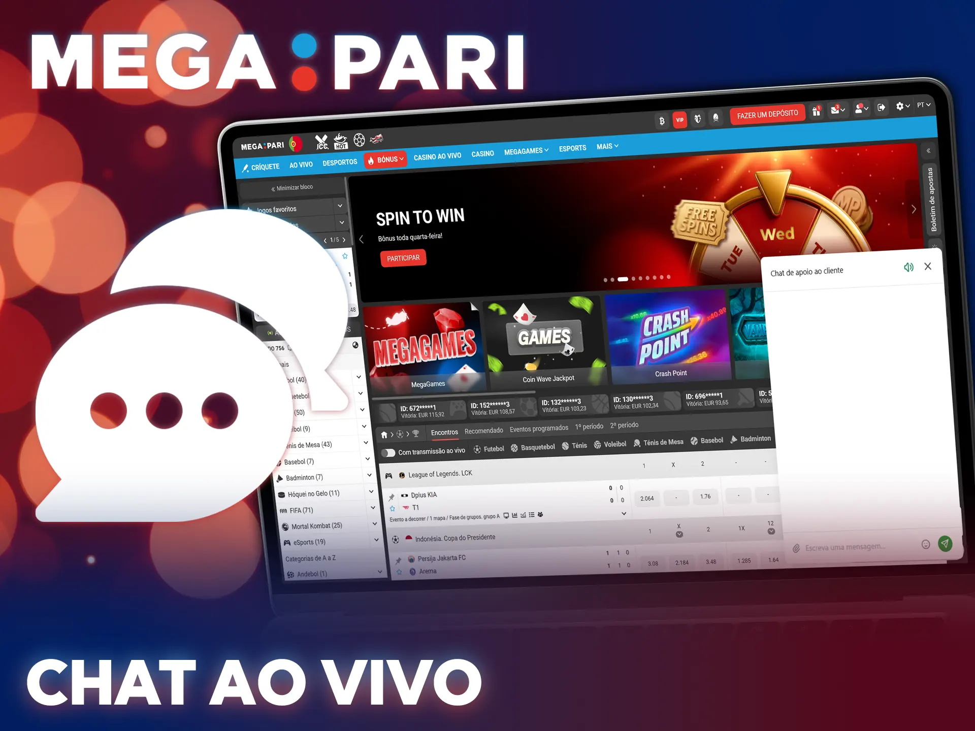 Inicie o chat de suporte da MegaPari e volte às apostas.