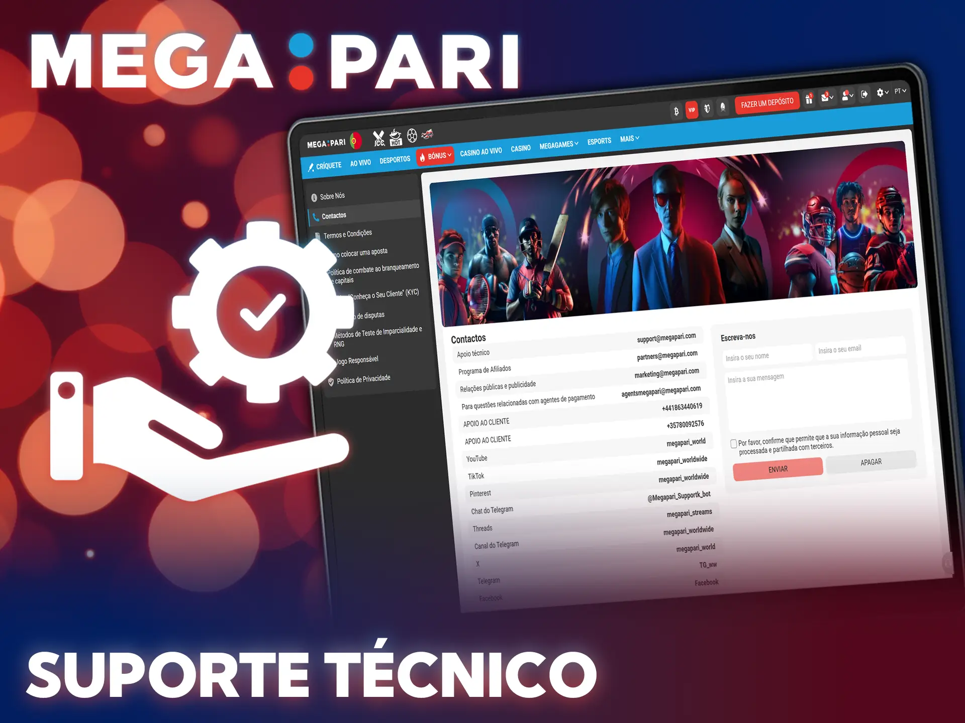 Resolva falhas com o suporte técnico da MegaPari e continue a jogar.